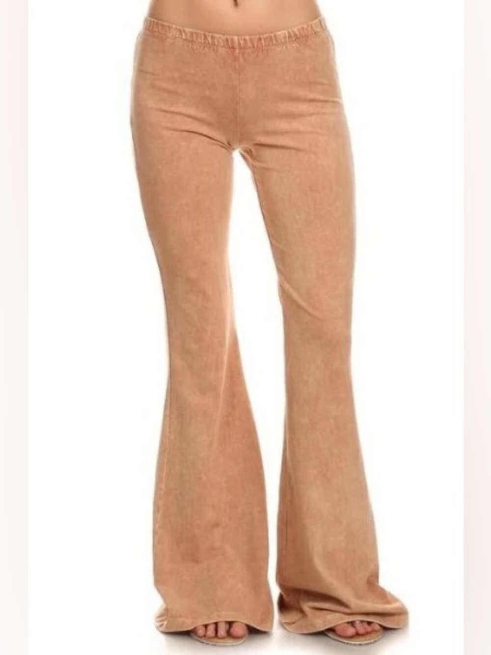 Chatoyant Mineral Wash Flare Yoga Pants Bellbottoms Camel Coral Sz Large EUC